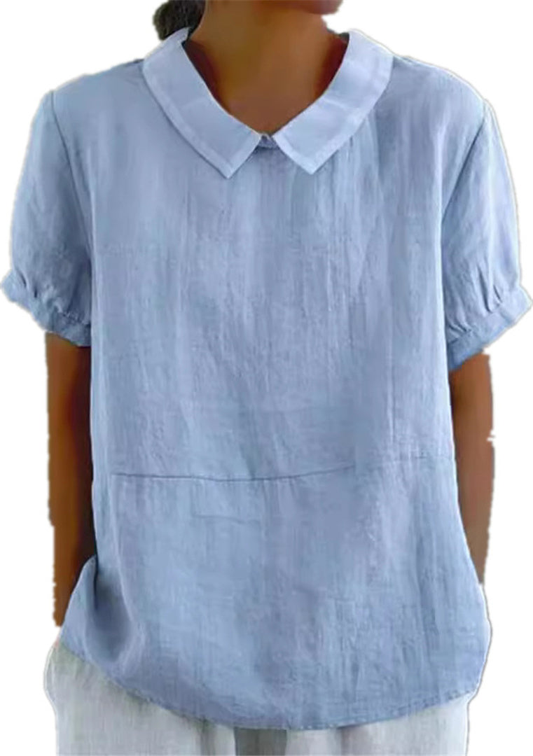 Peter Pan collar shirt women's short sleeved pure cotton top