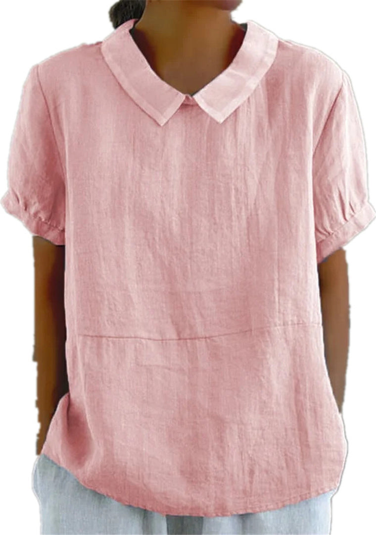 Peter Pan collar shirt women's short sleeved pure cotton top