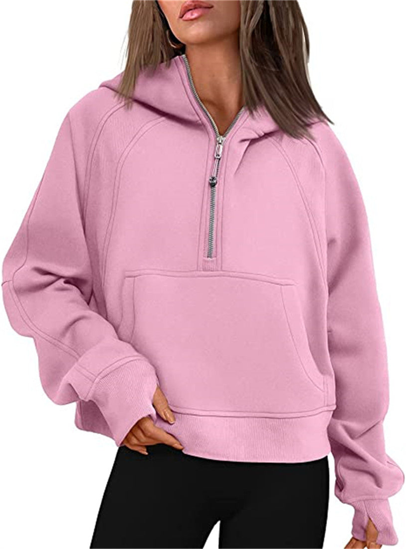 Women's Half Zipper Hoodie Elegant Long Sleeve Pullover Sweatshirt