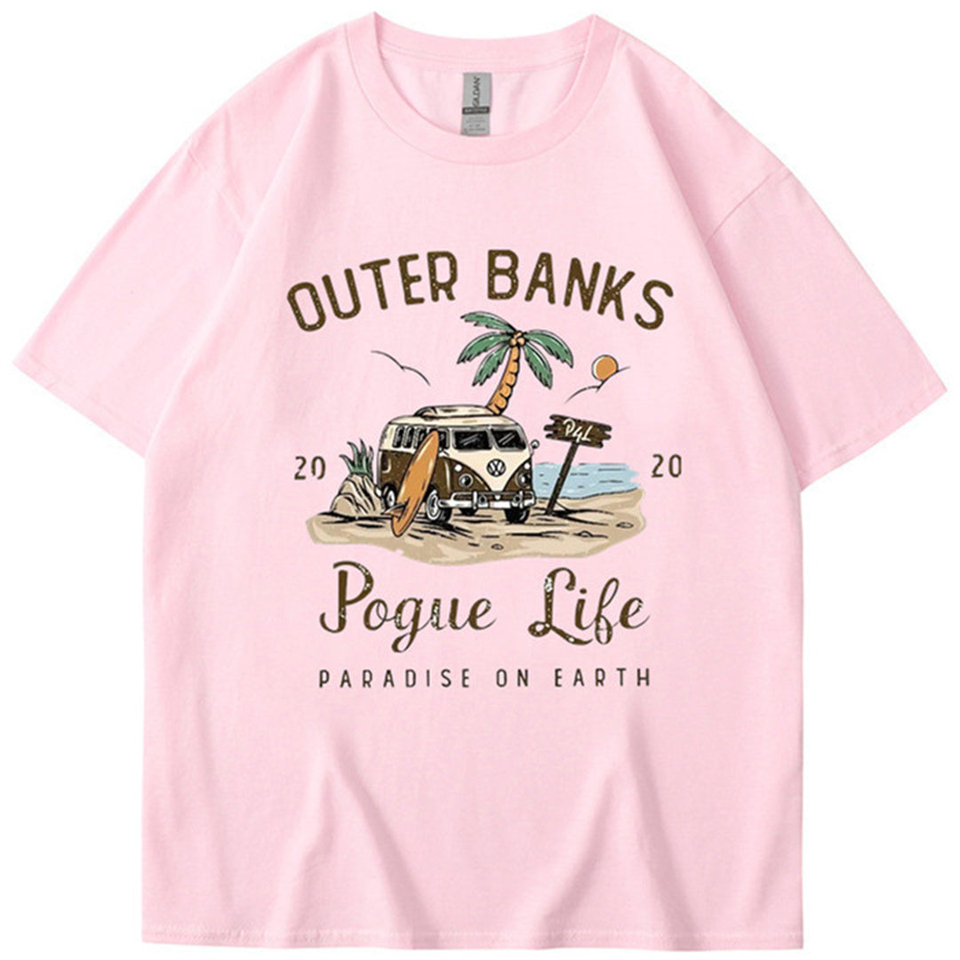 Outer Banks Bund Islands Retro Printed T-shirt Men's and Women's Street Round Neck Short Sleeve