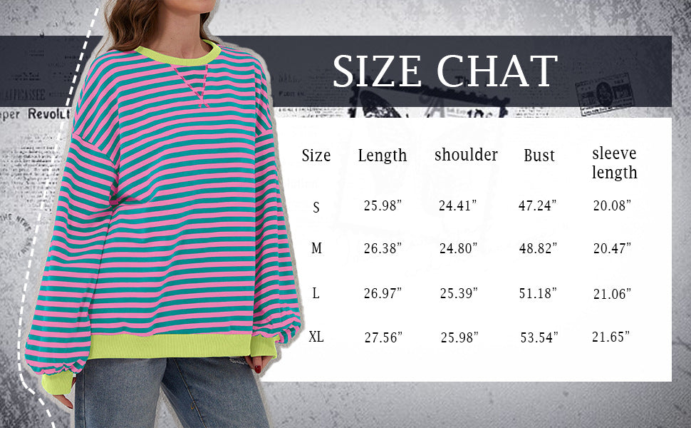 Casual new striped round neck trendy long sleeved pullover color blocked T-shirt S-XL